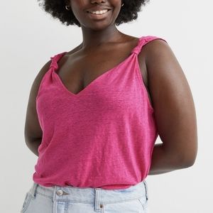 Linen V Neck Cerise Top size XL